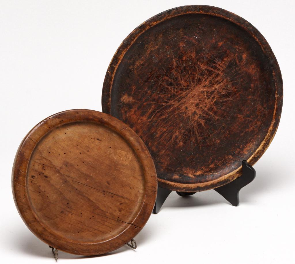 TWO TREENWARE PLATES. (1 of 2)
