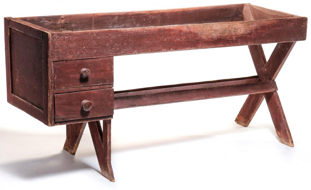 AMERICAN COUNTRY PAINTED SAWBUCK WORK TABLE. (1 of 4)