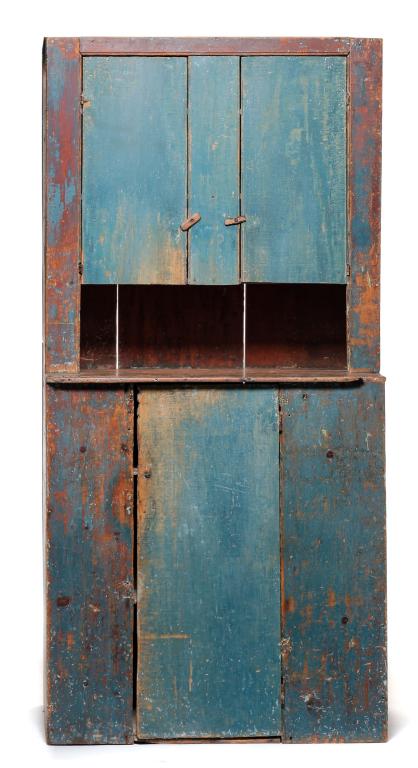 AMERICAN COUNTRY PAINTED STEP BACK CUPBOARD. (1 of 4)