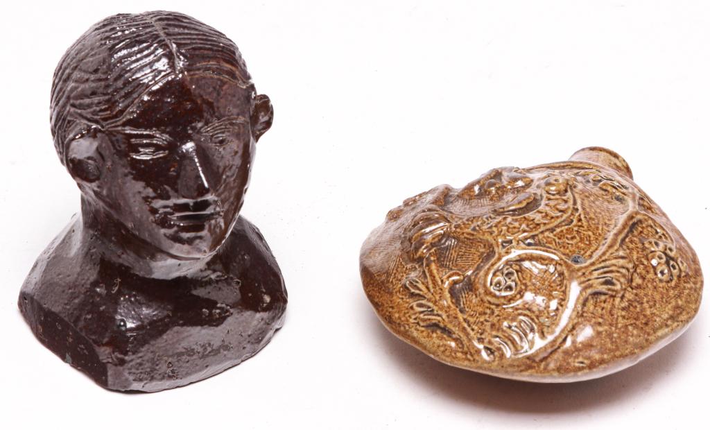 AMERICAN POTTERY FLASK AND BUST. (1 of 2)