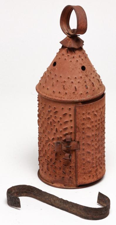 AMERICAN CONTEMPORARY PUNCHED TIN LANTERN. (1 of 2)