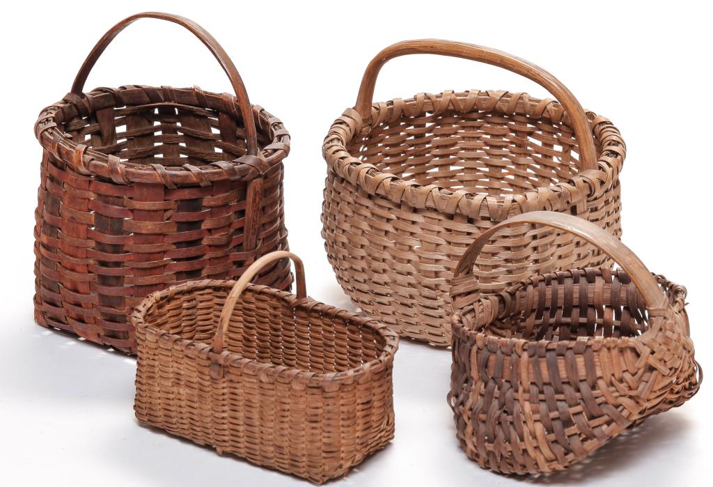 FOUR AMERICAN MINIATURE BASKETS. (1 of 3)