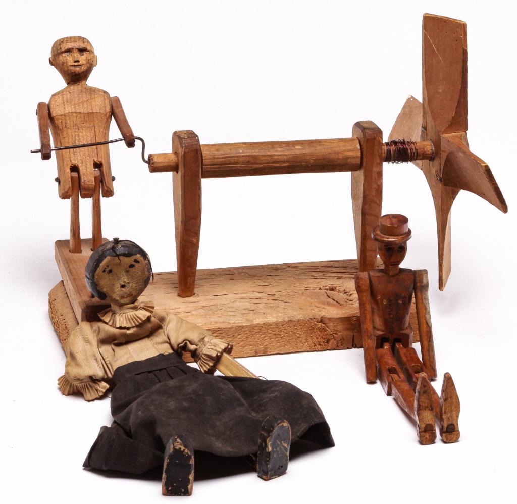THREE FOLK ART PIECES INCLUDING WHIRLIGIG. (1 of 5)