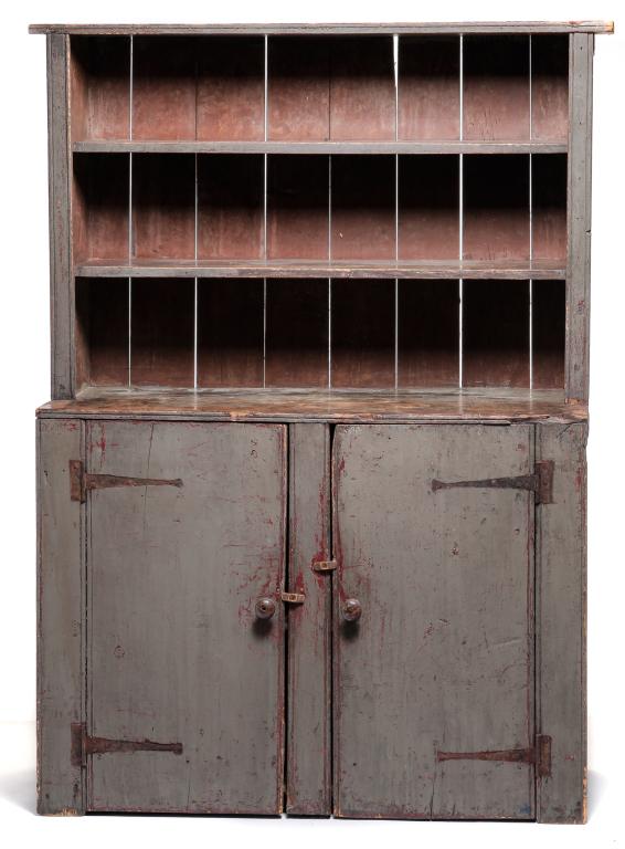 AMERICAN COUNTRY PAINTED STEP BACK CUPBOARD. (1 of 5)