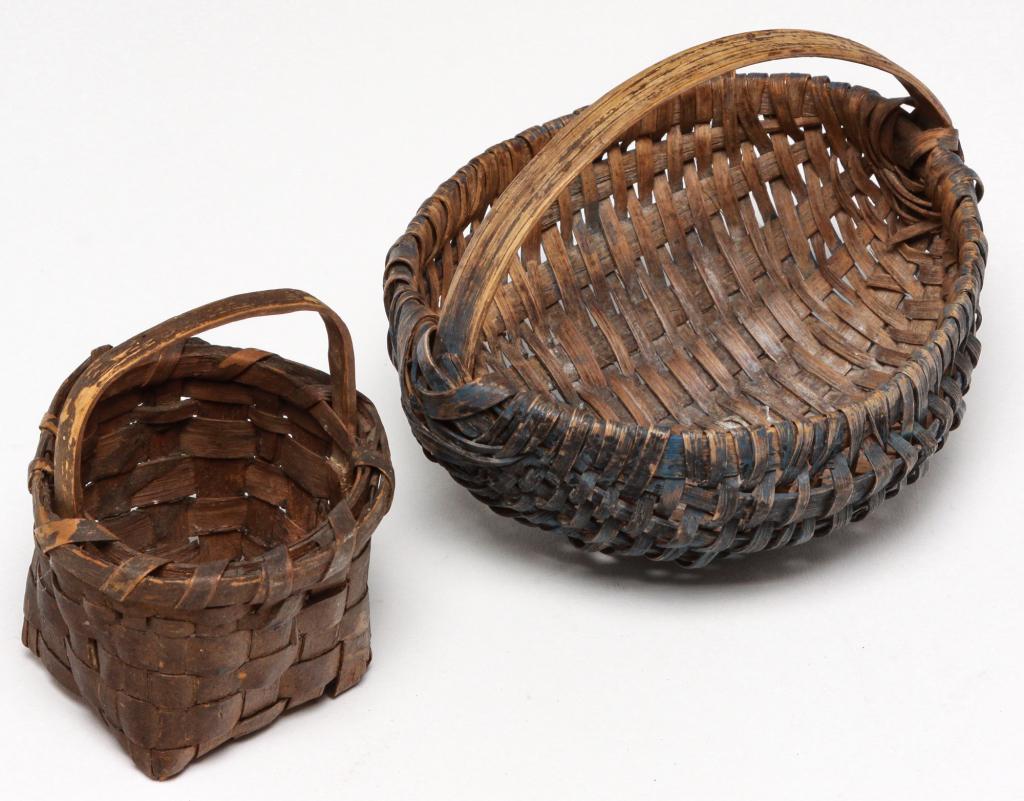 TWO AMERICAN MINIATURE PAINTED BASKETS. (1 of 2)