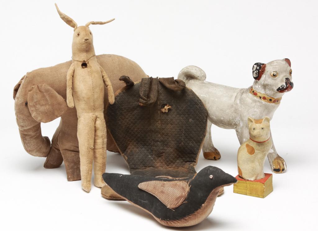 FIVE AMERICAN PIECES INCLUDING STUFFED TOYS. (1 of 2)