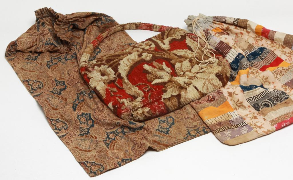 TWO FABRIC BAGS AND CARPET BAG. (1 of 5)