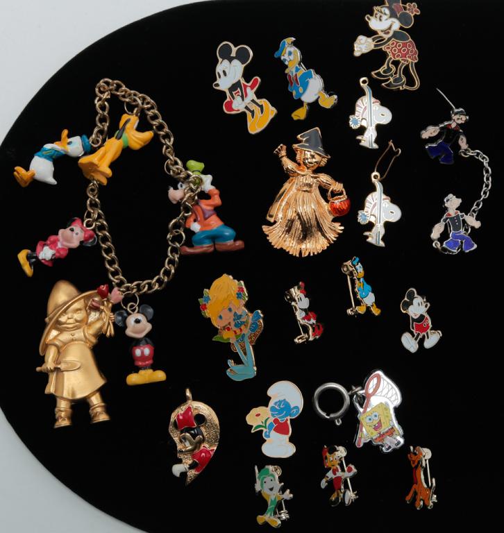 AMUSING GROUP OF SMALL ENAMEL PINS & ONE BRACELET. (1 of 1)