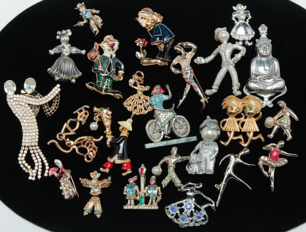 VINTAGE FIGURAL PINS - DANCERS, CLOWNS & MORE. (1 of 2)