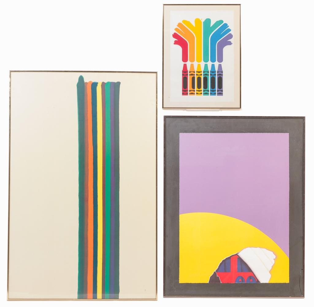THREE CONTEMPORARY COLORED PRINTS. (1 of 6)
