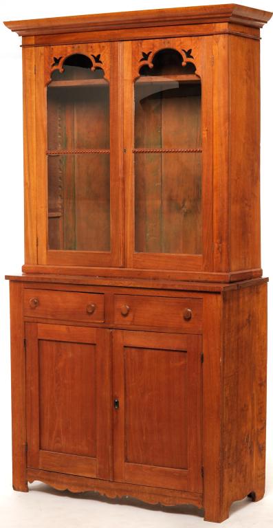 AMERICAN VICTORIAN TWO PIECE STEP BACK CUPBOARD. (1 of 5)