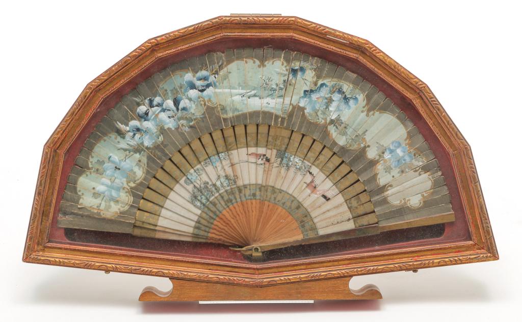 ASIAN FRAMED HAND PAINTED FAN. (1 of 4)