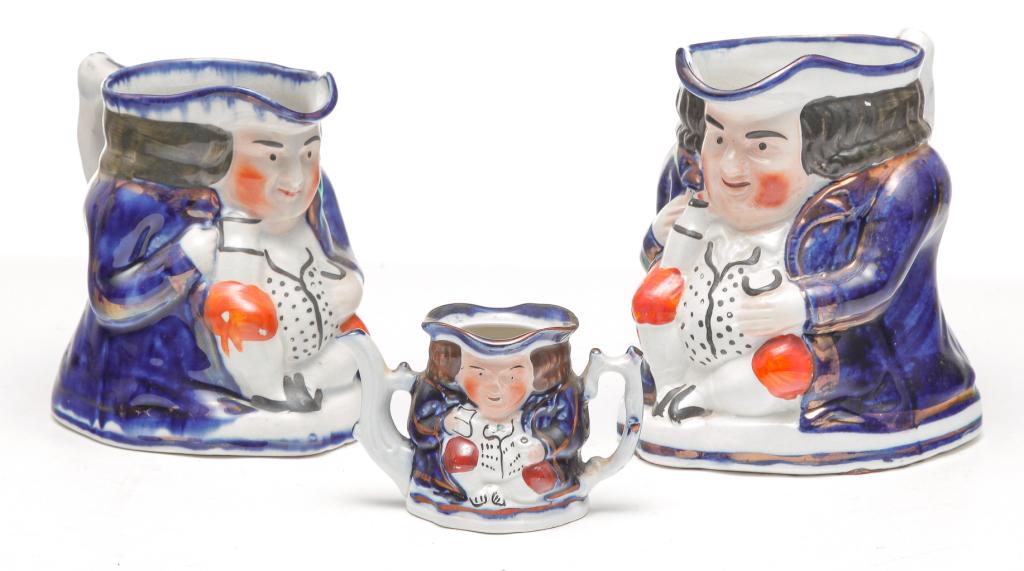 THREE ENGLISH STAFFORDSHIRE TOBY VESSELS. (1 of 4)