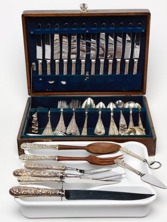 AMERICAN KIRK "REPOUSSE" STERLING FLATWARE SET. (1 of 1)