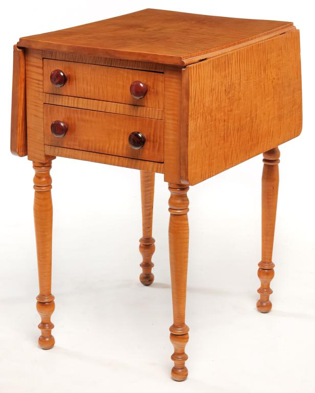 AMERICAN SHERATON TWO DRAWER DROP LEAF STAND. (1 of 4)