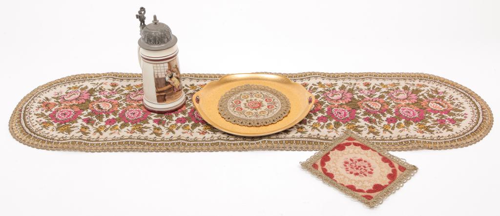 TABLE RUNNER, STEIN AND PICKARD GILT TRAY. (1 of 6)