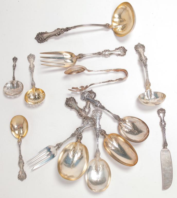 THIRTEEN WHITING "POMPADOUR" STERLING PIECES. (1 of 1)