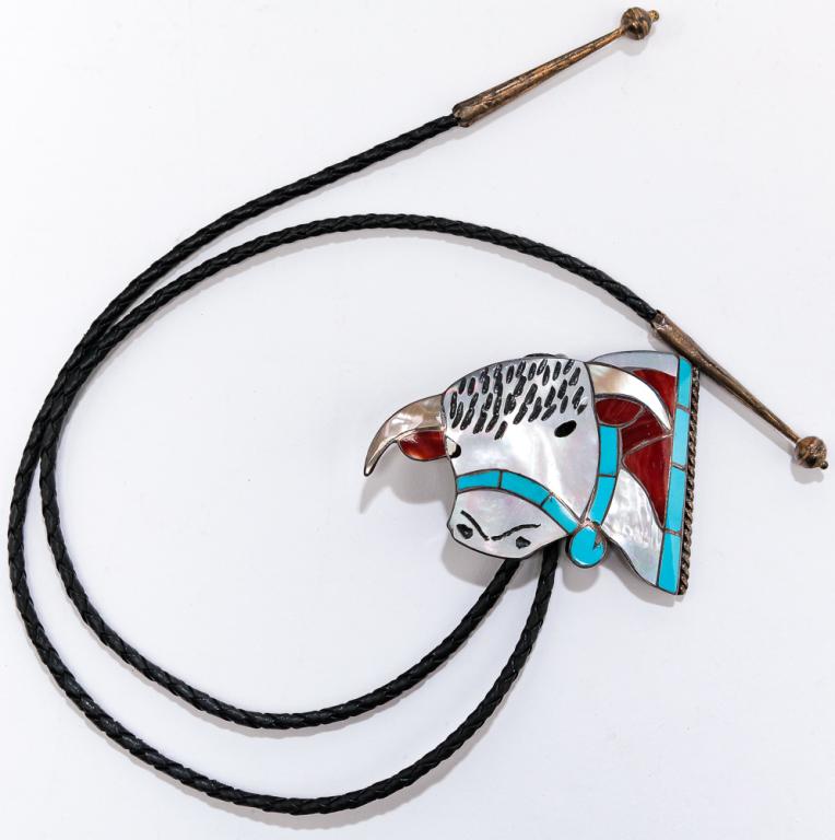 VINTAGE H- L ZUNIE INLAID STERLING BOLO. (1 of 2)