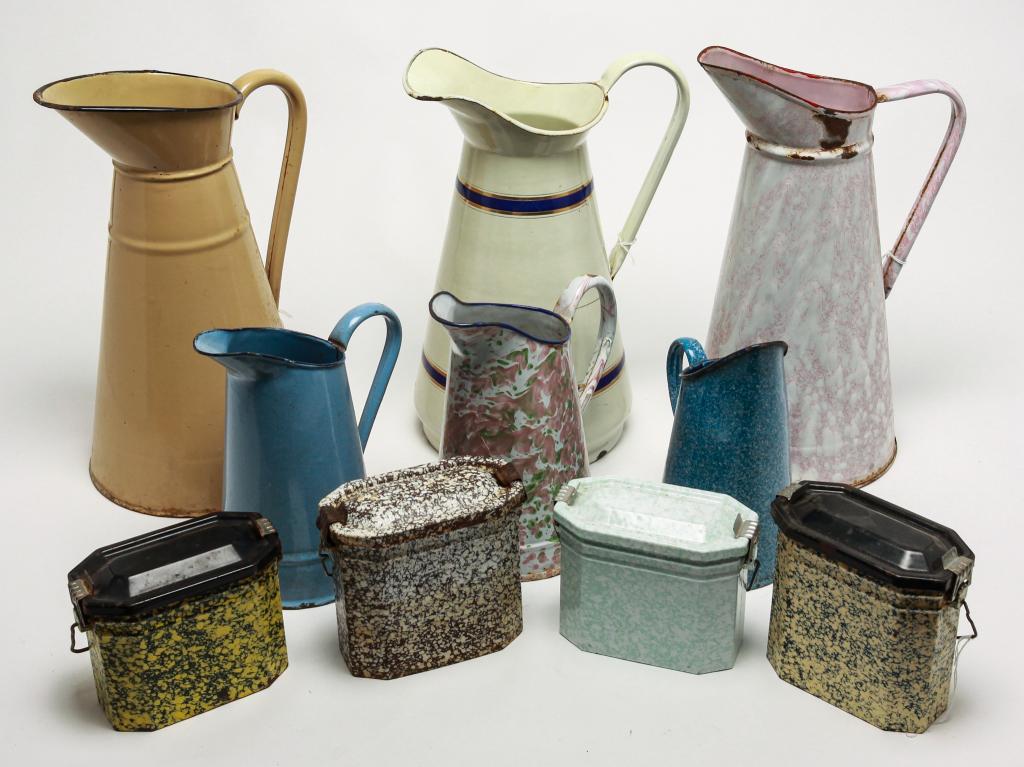 TEN PIECES OF EUROPEAN ENAMEL WARE. (1 of 4)