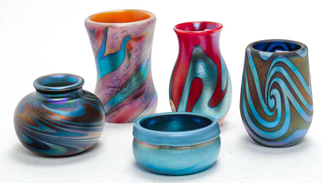 FIVE LOTTON ART GLASS MINIATURES. (1 of 1)