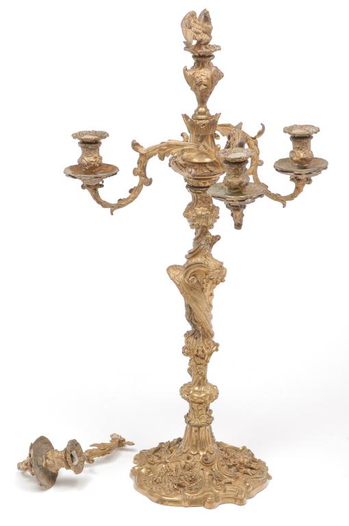 EUROPEAN GILT BRASS CANDELABRA. (1 of 5)