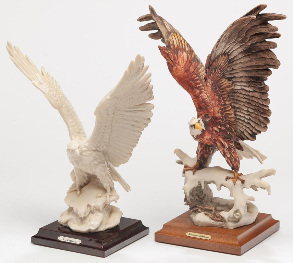 TWO ITALIAN ARMANI EAGLE FIGURINES. (1 of 5)