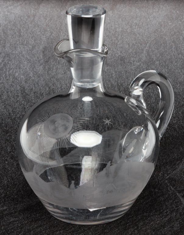 AMERICAN SIGNED HAWKES ETCHED DECANTER. (1 of 2)