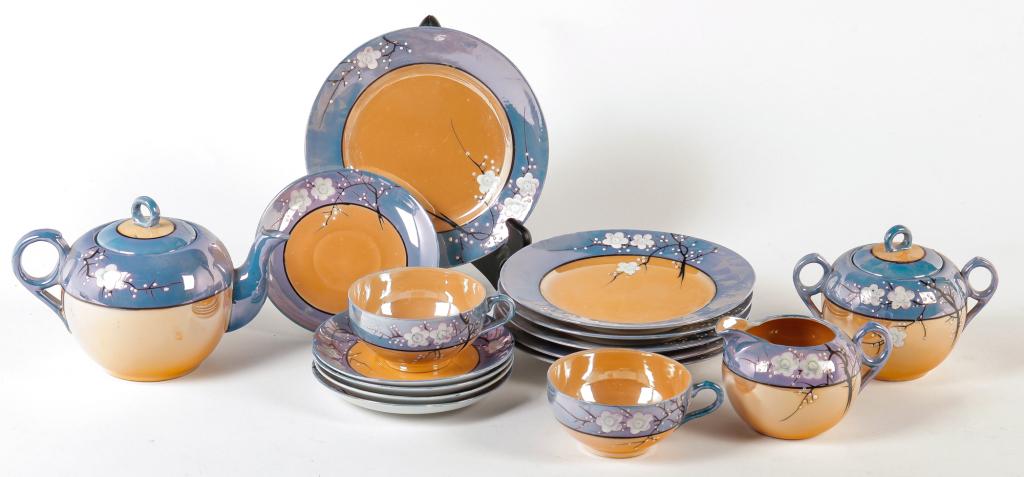 JAPANESE IRIDESCENT TEA SET. (1 of 2)