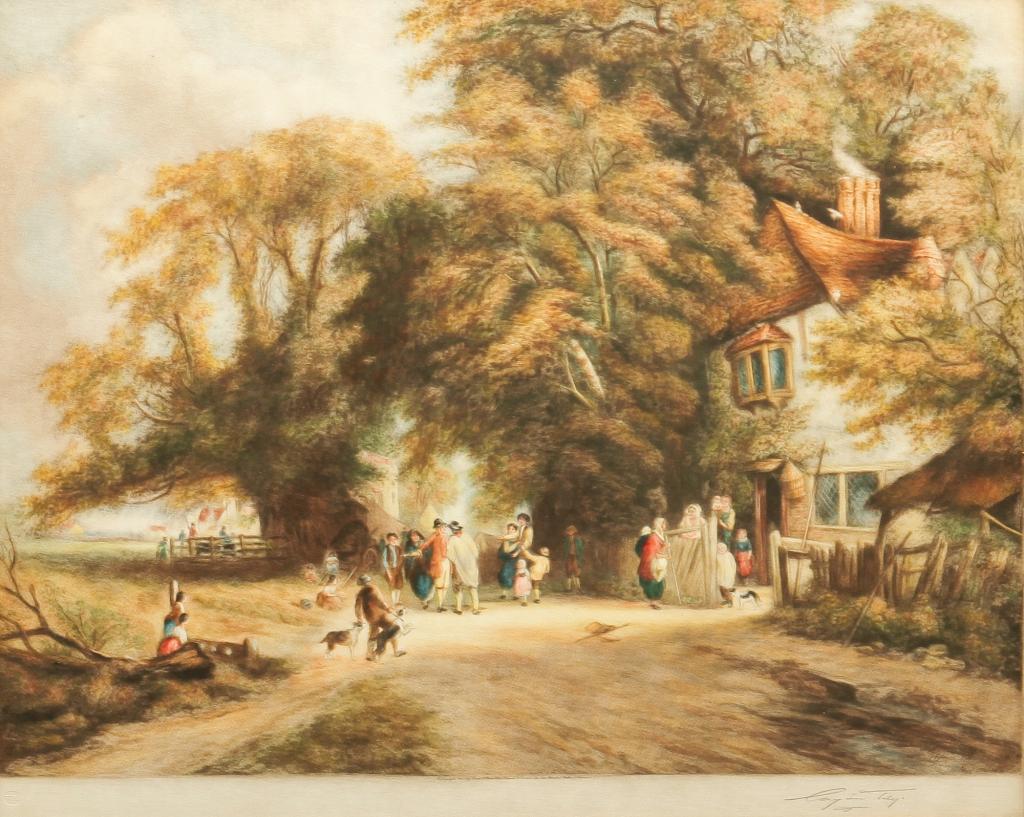 LARGE FRAMED ENGLISH LITHOGRAPH. (1 of 2)