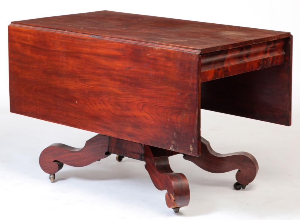 AMERICAN EMPIRE DROP LEAF TABLE. (1 of 2)