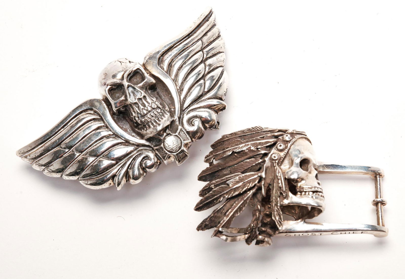 "BIG AL" STERLING BUCKLE & GHOST CHIEF BUCKLE. (1 of 2)