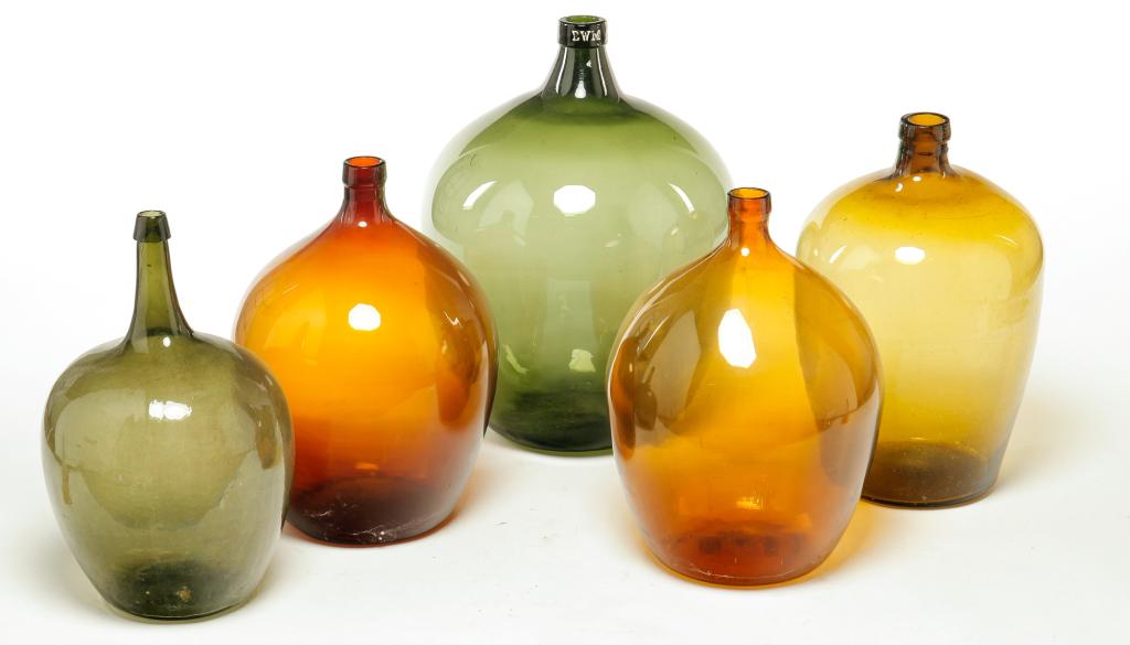 FIVE EUROPE AN DEMIJOHNS. (1 of 2)