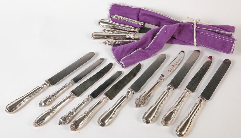 GROUP OF HOLLOW HANDLED KNIVES.: Nineteenth and 20th centuries. Six are Christofle, three marked Paris, one "Grand Baroque" and five others.