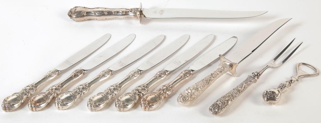 EIGHT AMERICAN HOLLOW HANDLED STERLING PIECES. (1 of 3)