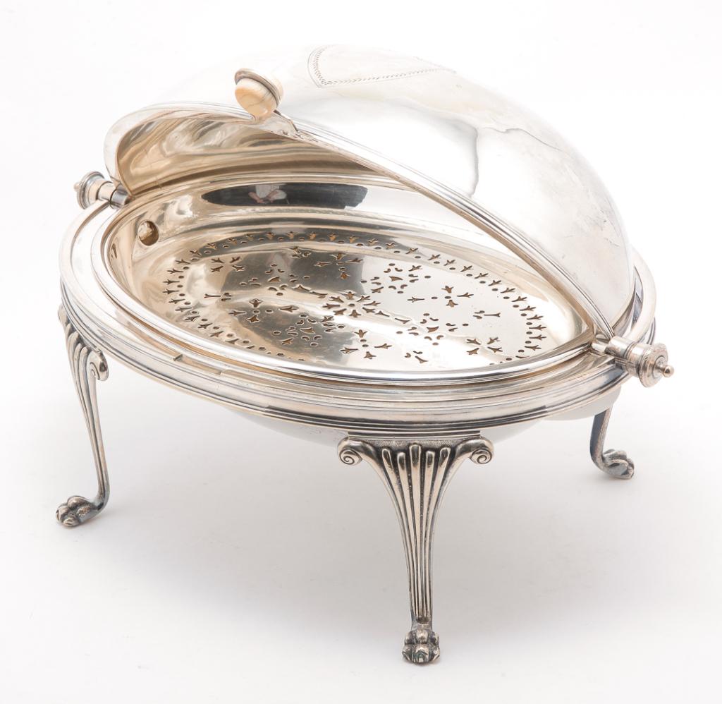 ENGLISH SILVER PLATE BREAKFAST WARMER. (1 of 4)