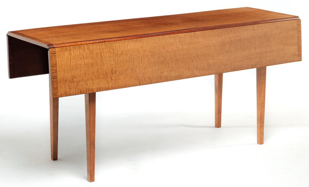 AMERICAN TIGER MAPLE HEPPLEWHITE STYLE TABLE. (1 of 2)