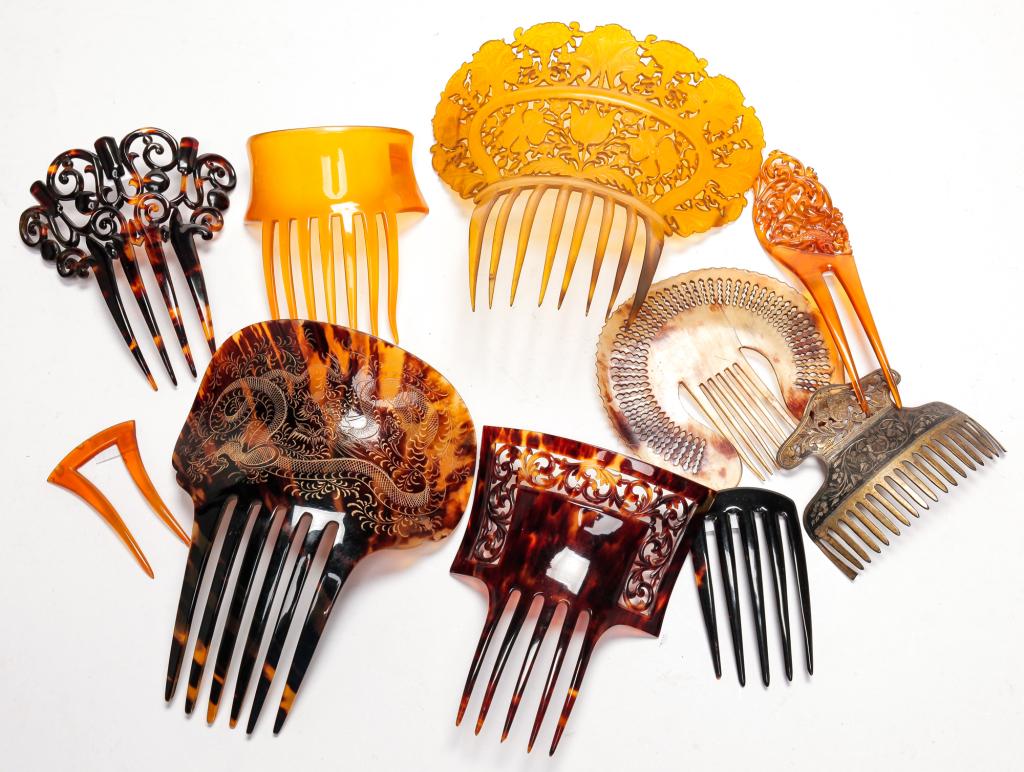 ELEVEN VICTORIAN CELLULOID & TORTOISE HAIR COMBS (1 of 1)