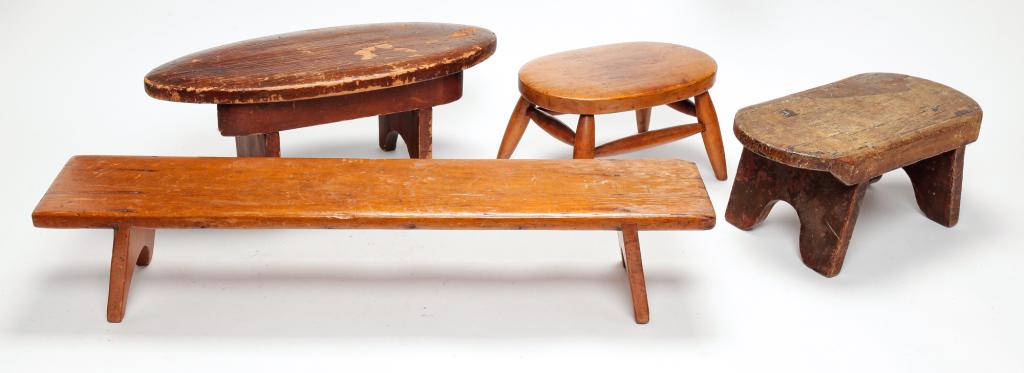 FOUR AMERICAN FOOT STOOLS. (1 of 2)