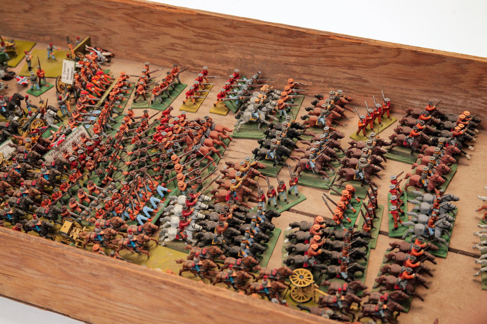 COLLECTION OF CONFEDERATE TOY SOLDIERS.: Second half twentieth century. Painted lead on cardboard bases. Representing Confederate I Corps and Cavalry. Standing figures are 1"h.