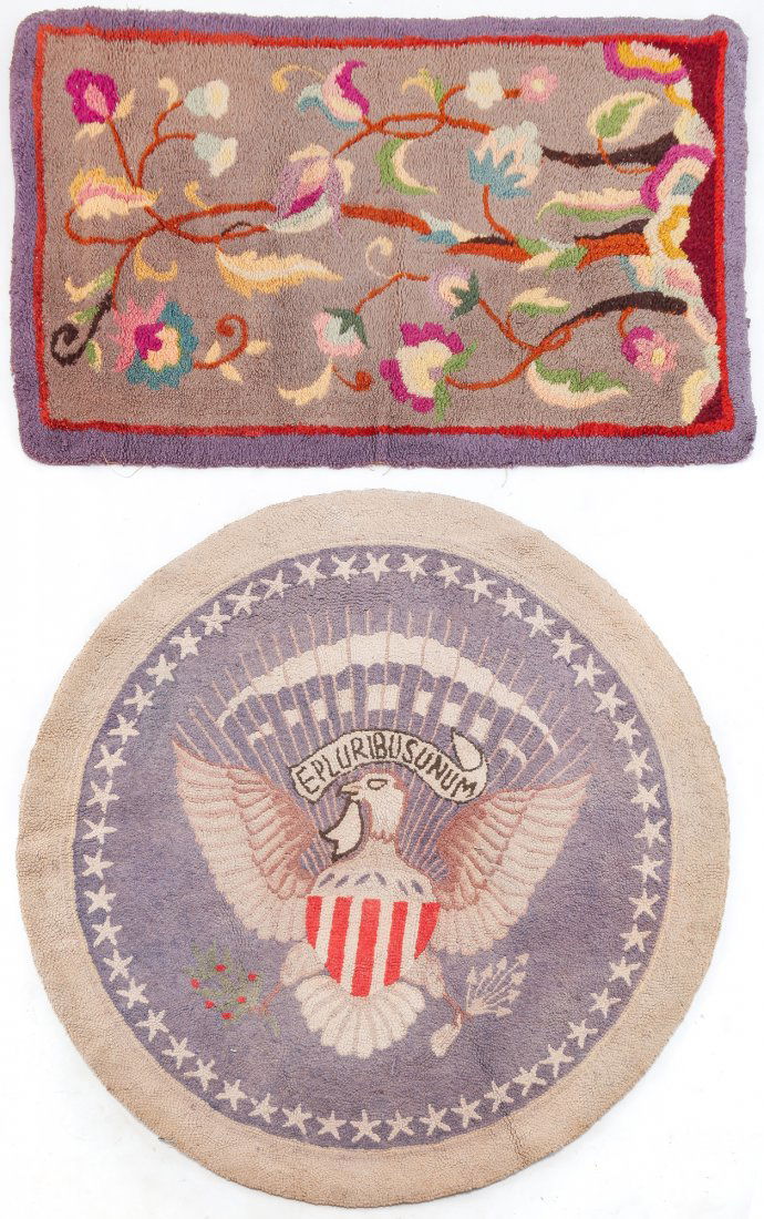 TWO AMERICAN HOOKED RUGS. (1 of 3)