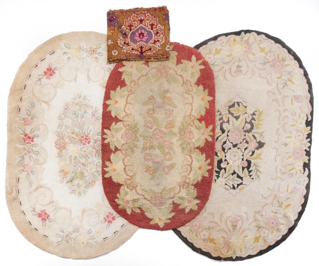 THREE HOOKED RUGS AND A RUG FRAGMENT. (1 of 5)