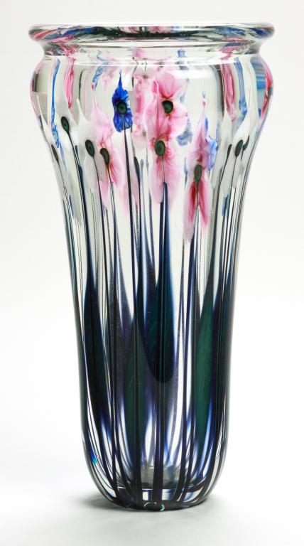 JOHN LOTTON TALL ART GLASS VASE. (1 of 2)