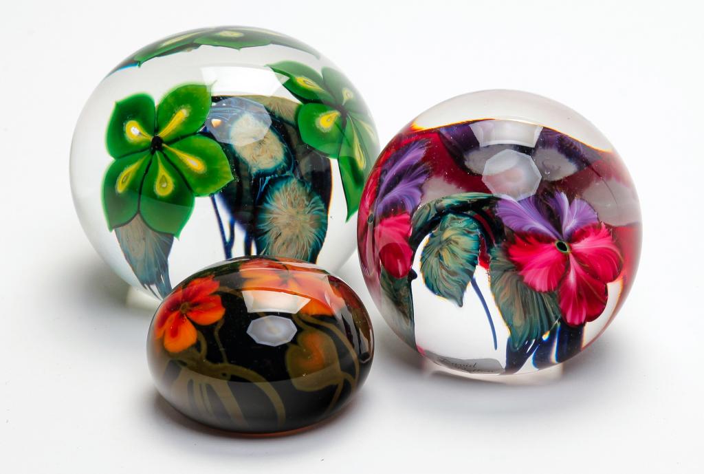 THREE DAVID LOTTON PAPERWEIGHTS. (1 of 4)