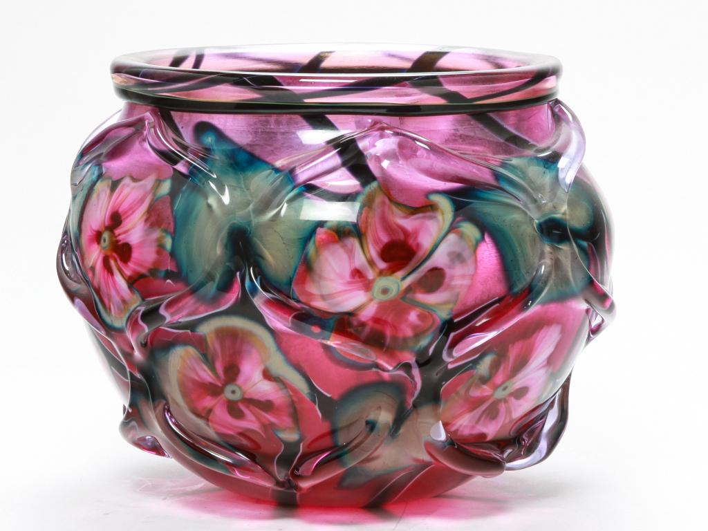 CHARLES LOTTON  CAGED ART GLASS VASE. (1 of 3)