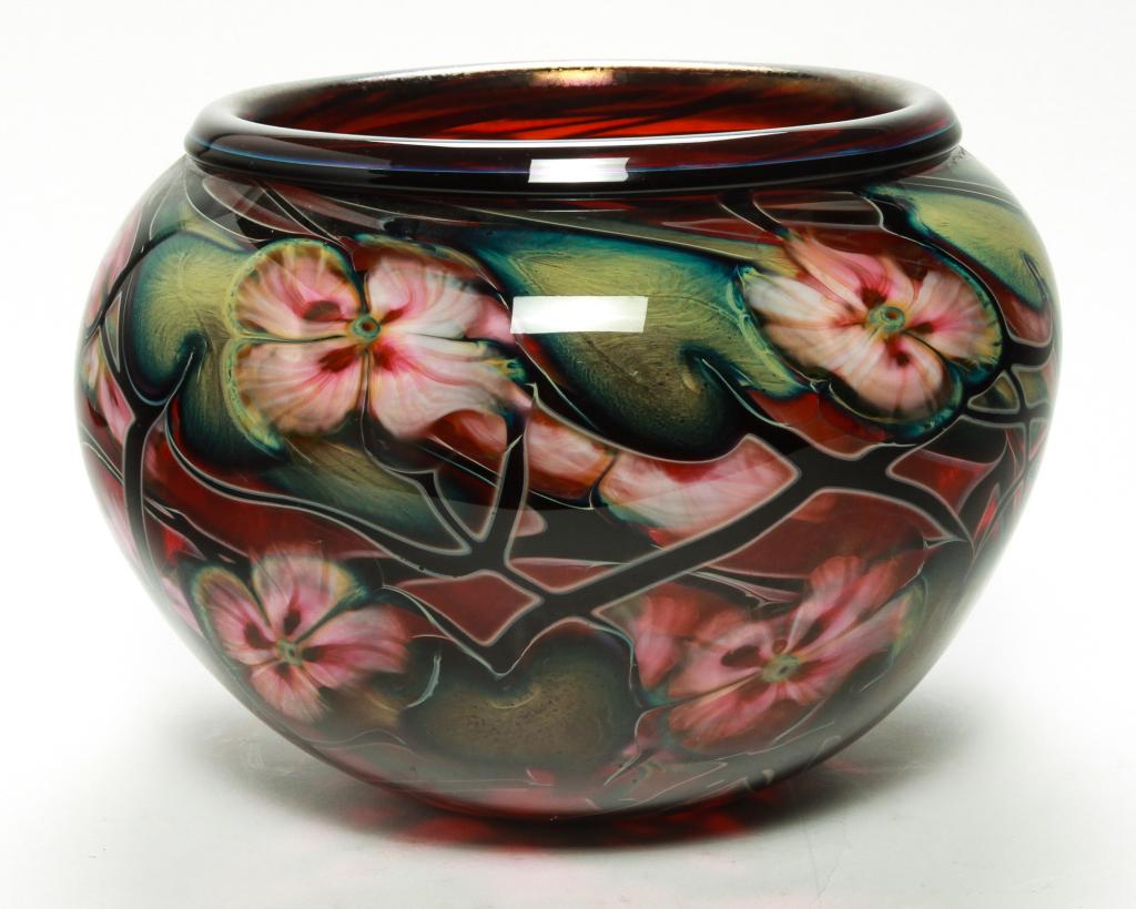 CHARLES LOTTON DOUBLE WALL ART GLASS BOWL. (1 of 2)