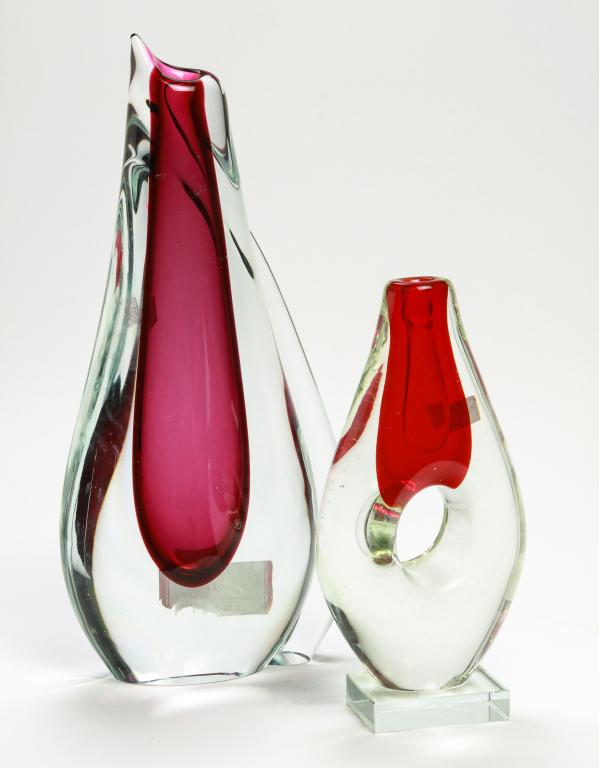 TWO STUDIO GLASS SCULPTURAL VASES. (1 of 1)