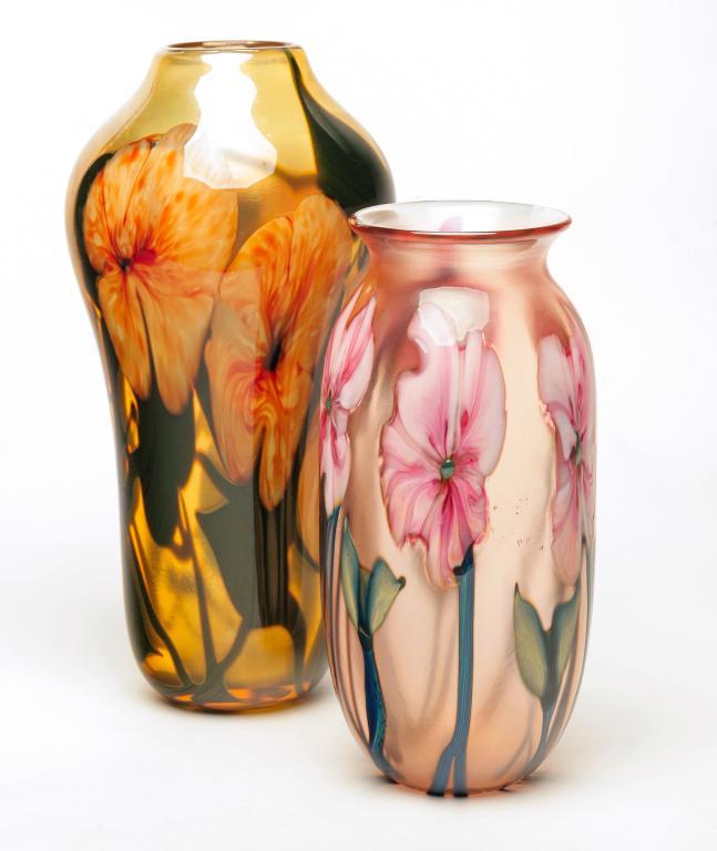 TWO CHARLES LOTTON GLASS VASES. (1 of 3)