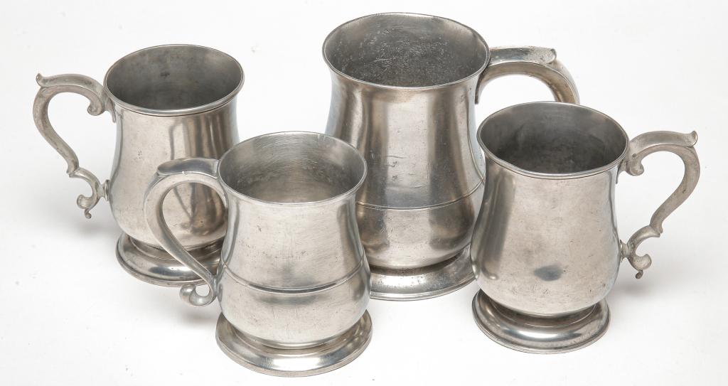 FOUR AMERICAN PEWTER TULIP MEASURES. (1 of 2)