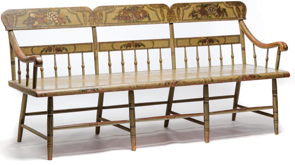 AMERICAN DECORATED SETTLE BENCH. (1 of 3)