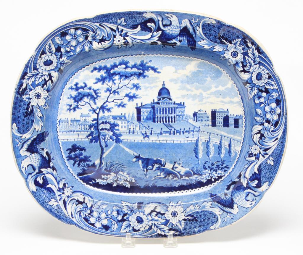 HISTORICAL BLUE STAFFORDSHIRE PLATTER. (1 of 5)